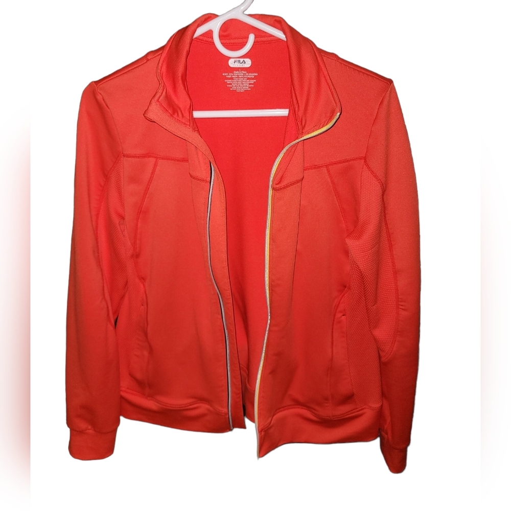 Fila athletic jacket neon orange women's Large